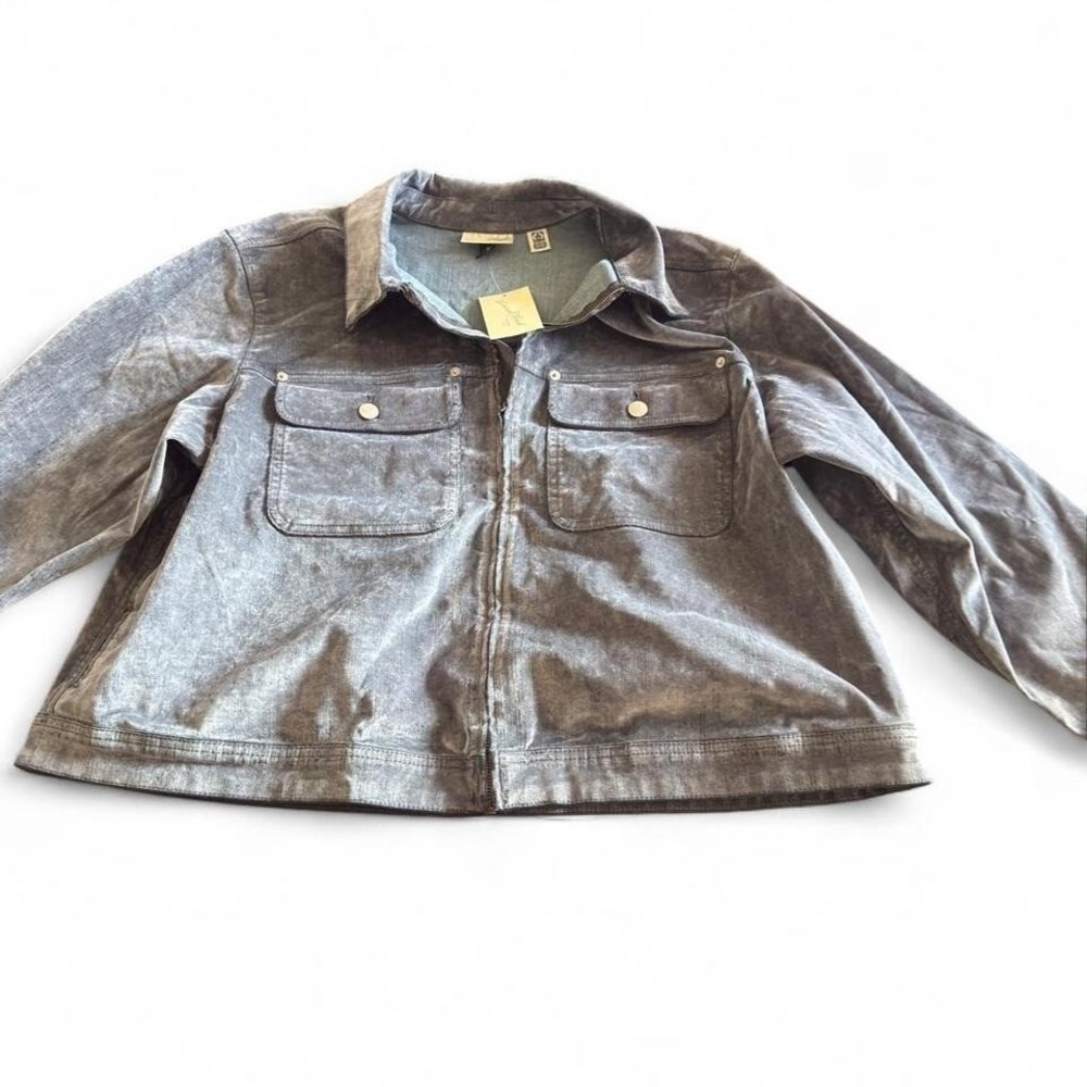 Universal Thread Womens 1X Grey Acid Wash Velvet Zip Up Jacket NWT